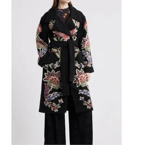 NEW, Farm Rio Marvelous Garden Fleece Coat in Black Sz S #C4814